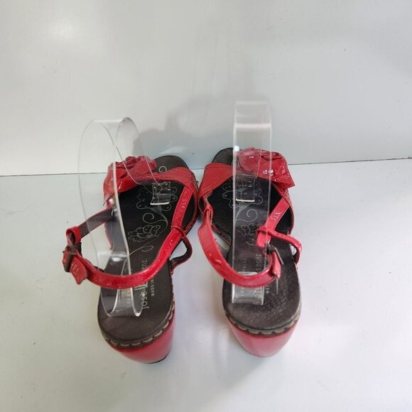 Jose Saenz Red Patent Leather Rosette Sling Back Wedge Sandals Size 7 - Picture 4 of 7